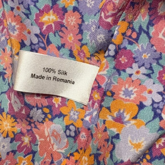 Liberty of London silk floral robe size M medium pink purple blue long pockets - Picture 10 of 10